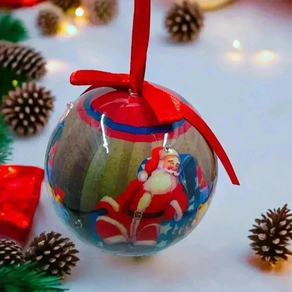VTG Ball Decoupage Santa Light Up Ornament Christmas Holiday Hanging Rare Fun - Picture 2 of 15